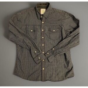 Ecoths Cotton Shirt Men's Dark Blue Checkered Button Up Large Damaged JBHS